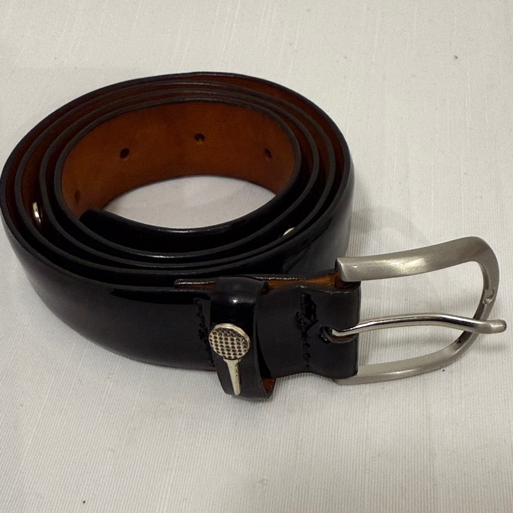 Men's Black Leather Belt with Silver Buckle